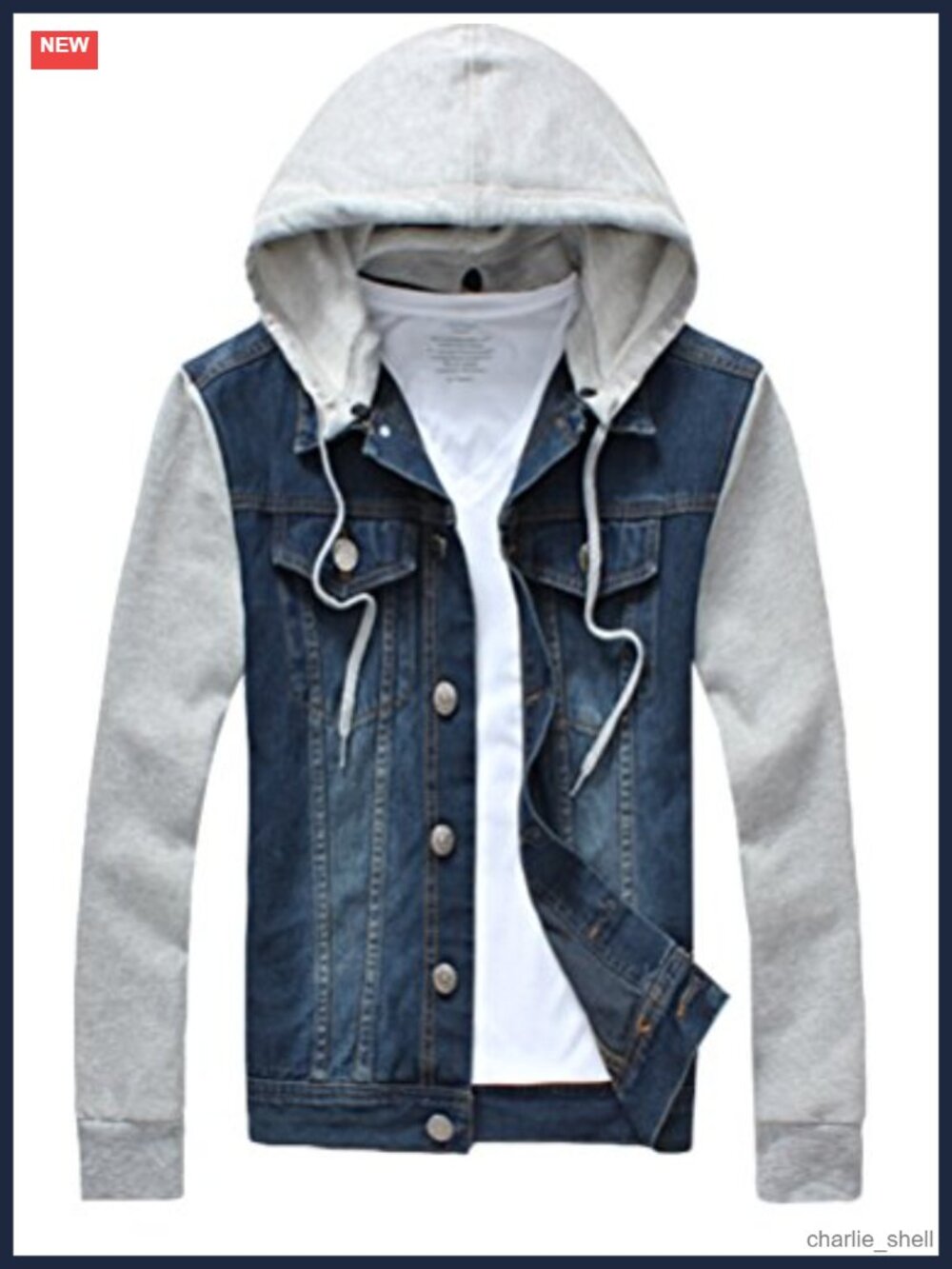 Men's Denim Hoodie Jacket Slim Fit Button Down Trucker Coat